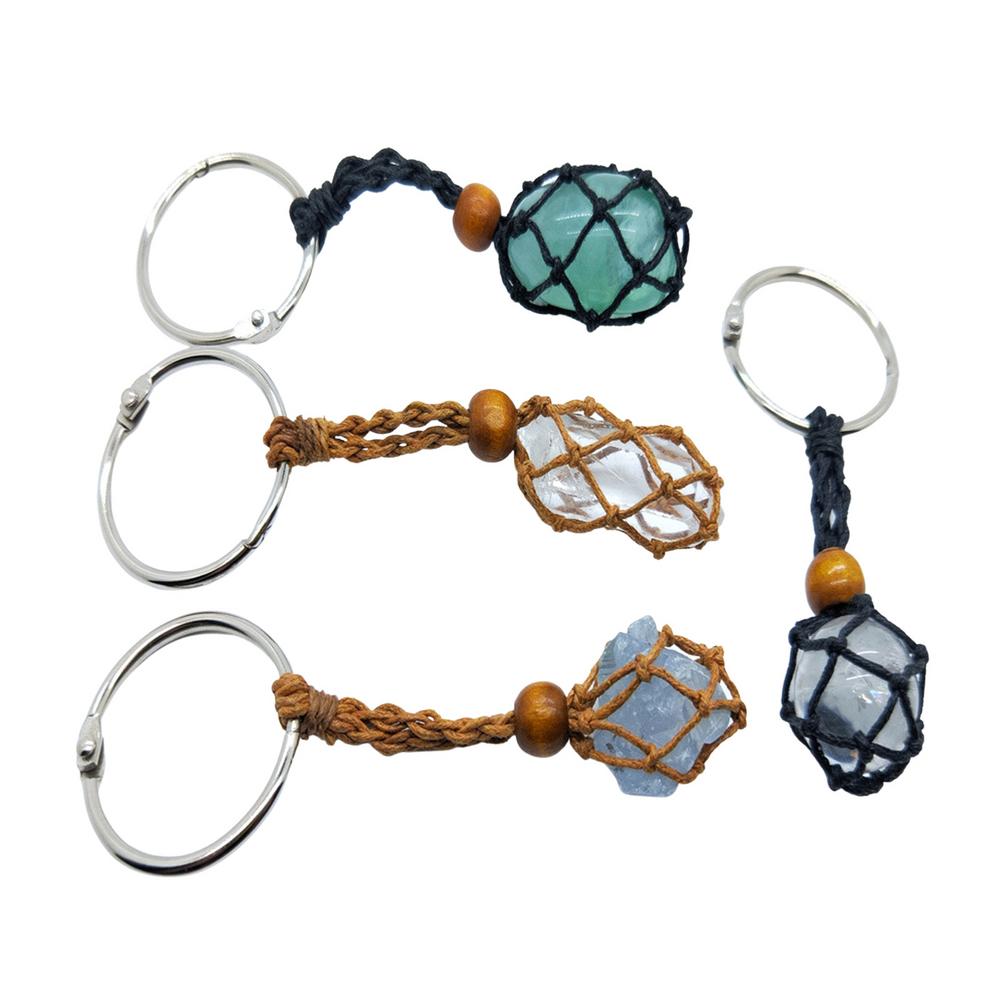 Crystal or Stone Netted Rope Keychain