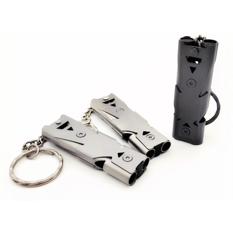 Stainless Steel Whistles Double Pipe High Decibel Emergency Survival Whistle Keychain Cheerleading Whistle for Camping