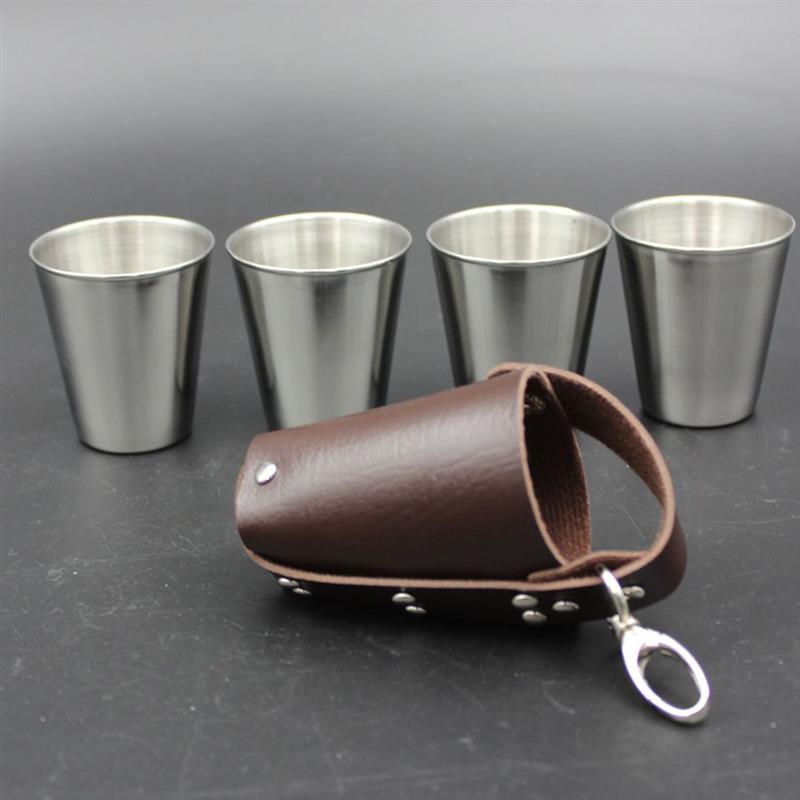 4 Pcs/Set 70ml with Key Chain Wine Cup Set/Stainless Steel Shot Glasses