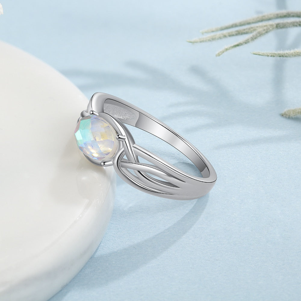 JewelOra 925 Sterling Silver Oval Rainbow Moonstone Rings for Women Silver 925 Braided Wide Ring Jewelry GIfts for Girlfriend