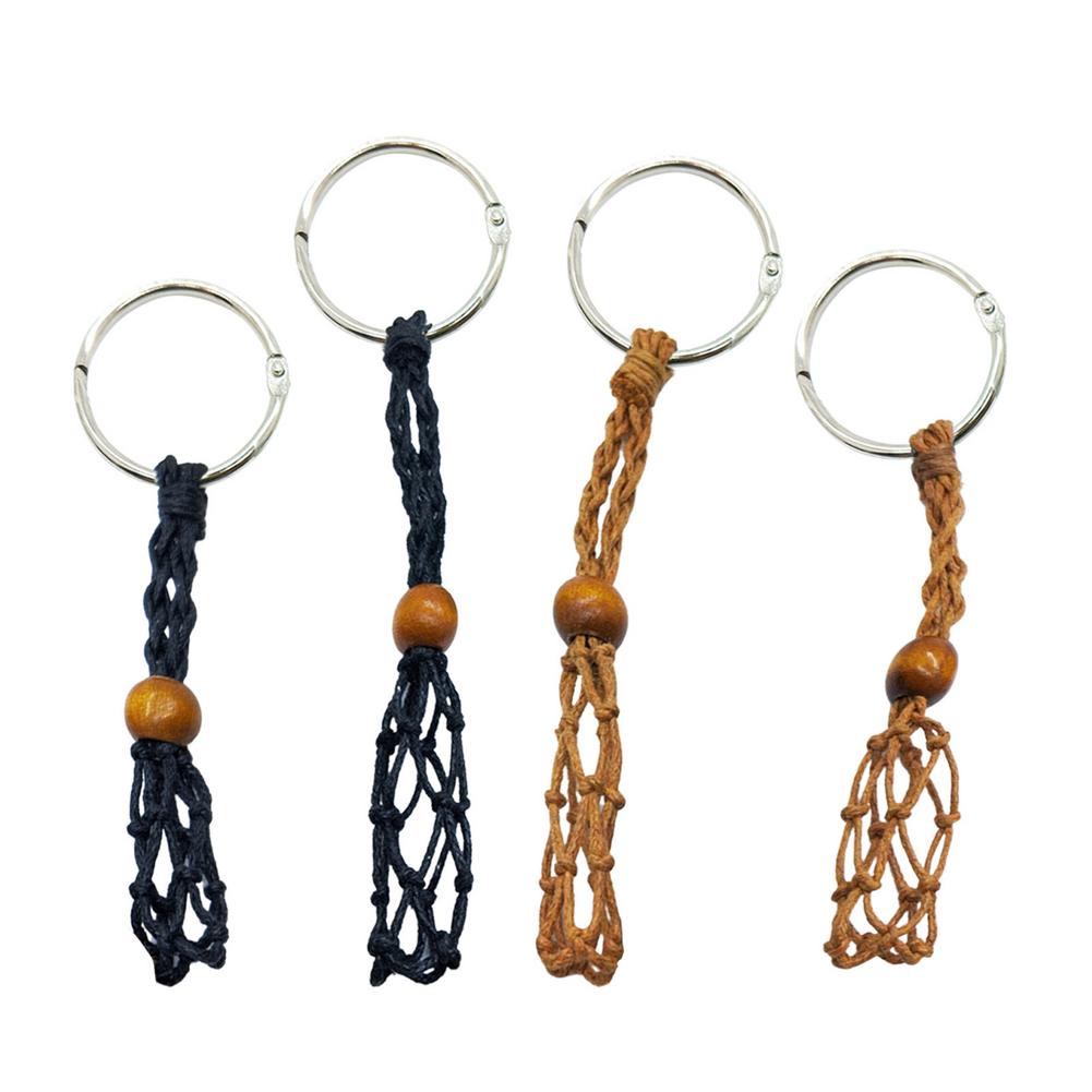 Crystal or Stone Netted Rope Keychain