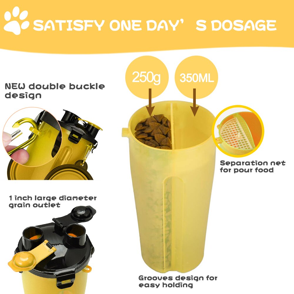 2-in-1 Dog water bottle and dog food storage container