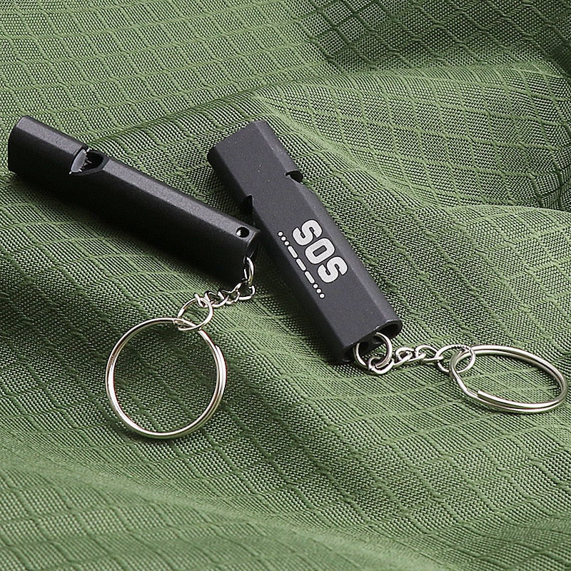 High Decibel Double Pipe Whistle Outdoor EDC Survival Whistle Stainless Steel Alloy Keychain Cheerleading Emergency Multi Tool