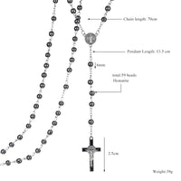 Thumbnail for 6mm hematite rosaries beads long chain necklaces men women Prayer rosary catholic  Jesus Christ cross pendant jewelry