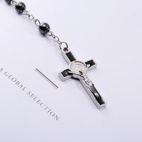 Thumbnail for 6mm hematite rosaries beads long chain necklaces men women Prayer rosary catholic  Jesus Christ cross pendant jewelry