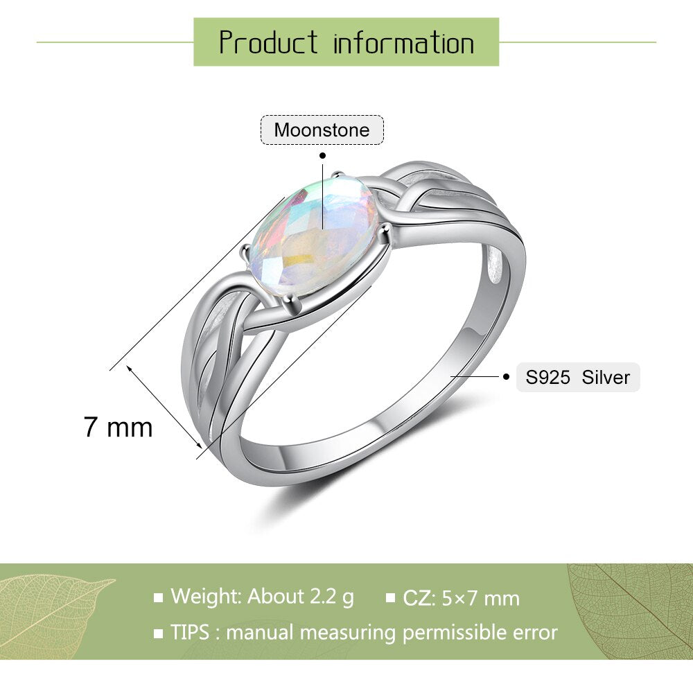 JewelOra 925 Sterling Silver Oval Rainbow Moonstone Rings for Women Silver 925 Braided Wide Ring Jewelry GIfts for Girlfriend