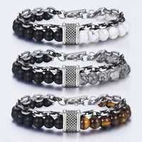 Thumbnail for Trendsmax Natural Map Stone Mens/Womens Beaded Bracelet Stainless Steel Bracelets