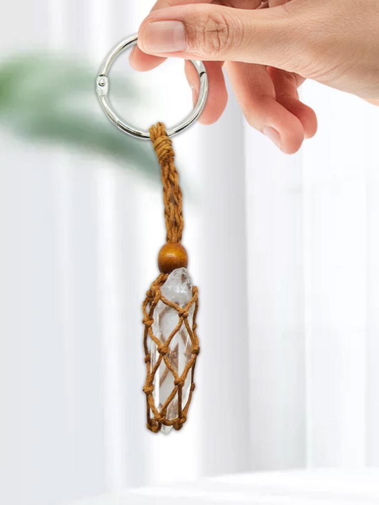 Crystal or Stone Netted Rope Keychain