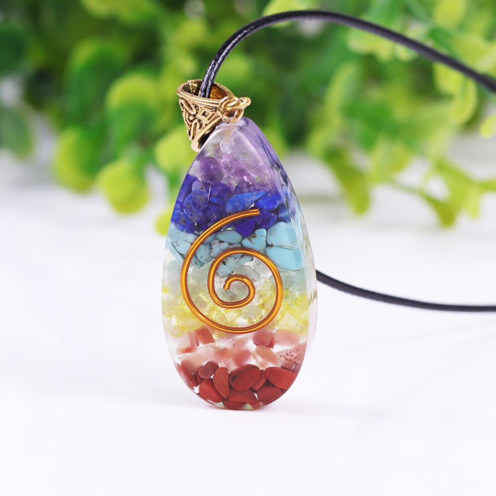 7 Chakra Crystal Stone Necklace Reiki Healing Orgonite Pendant Rainbow Healing Jewelry Resin Pendant Jewelry