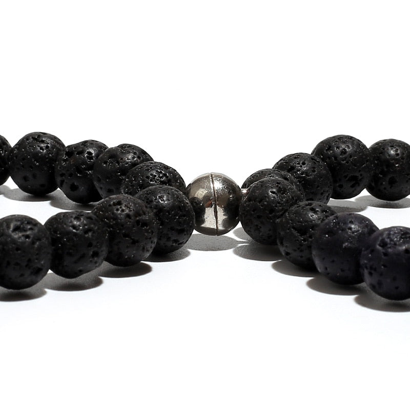 Couple Magnetite 8mm Lava Rock 7 Chakra Aromatherapy Essential Oil Diffuser Bracelet Elastic Natural Stone Beads Bangle