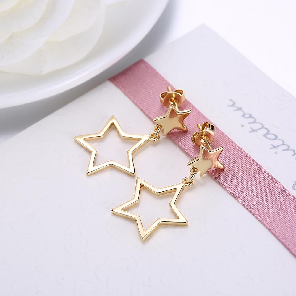 Double Star Drop Earrings 18K Gold Plated