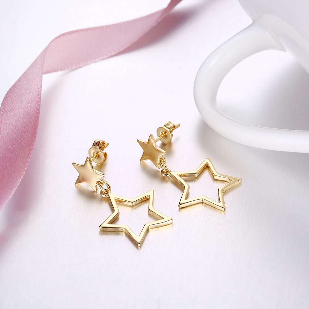 Double Star Drop Earrings 18K Gold Plated