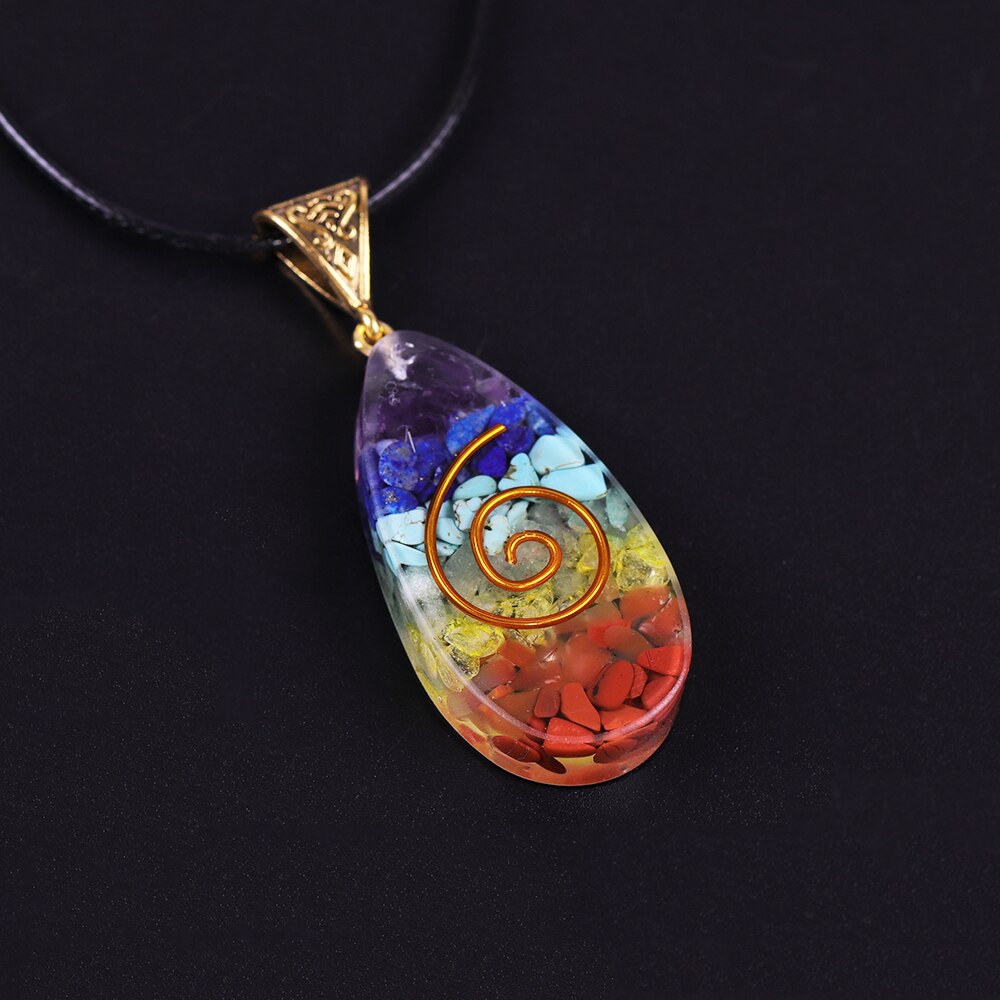 7 Chakra Crystal Stone Necklace Reiki Healing Orgonite Pendant Rainbow Healing Jewelry Resin Pendant Jewelry