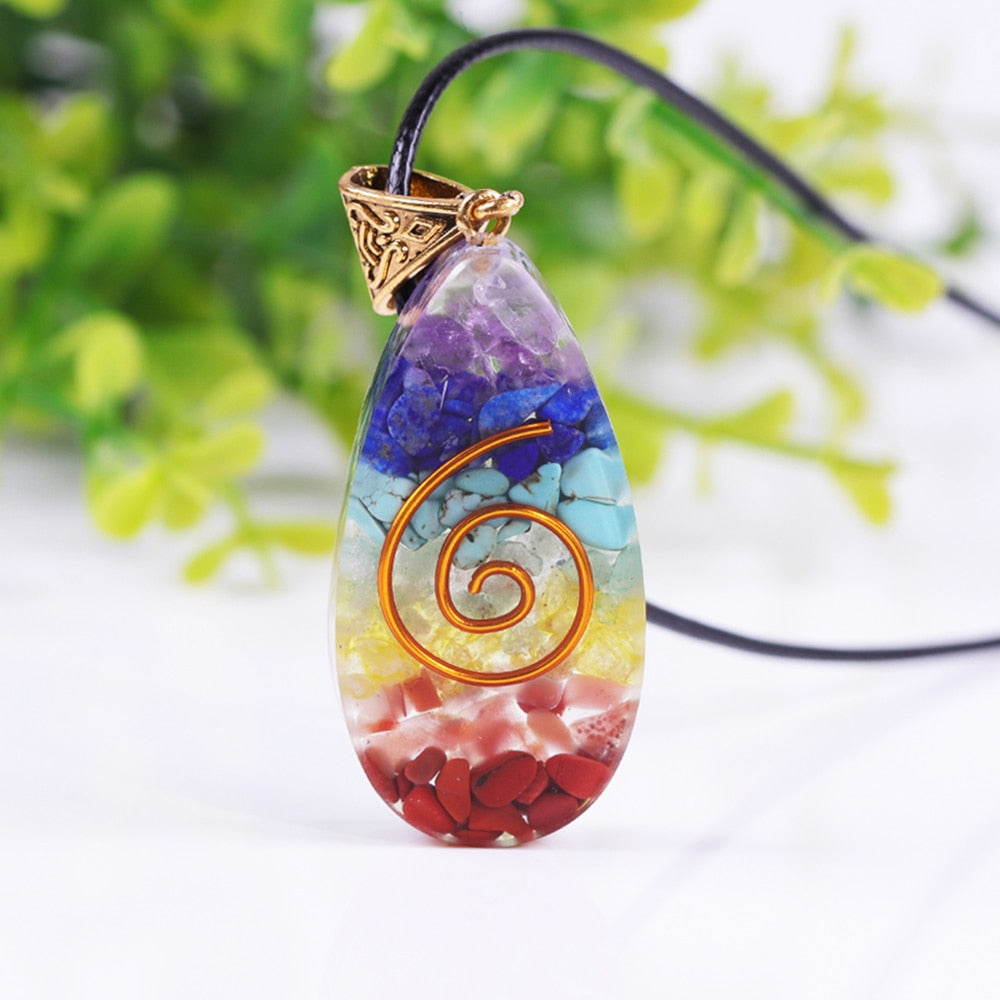 7 Chakra Crystal Stone Necklace Reiki Healing Orgonite Pendant Rainbow Healing Jewelry Resin Pendant Jewelry