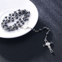 Thumbnail for 6mm hematite rosaries beads long chain necklaces men women Prayer rosary catholic  Jesus Christ cross pendant jewelry