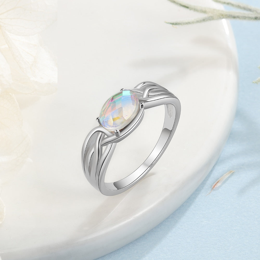 JewelOra 925 Sterling Silver Oval Rainbow Moonstone Rings for Women Silver 925 Braided Wide Ring Jewelry GIfts for Girlfriend