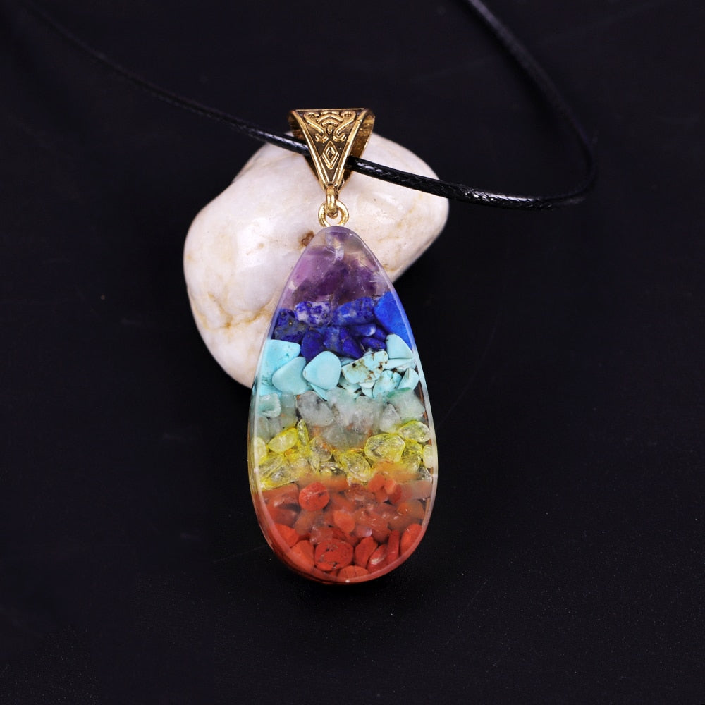 7 Chakra Crystal Stone Necklace Reiki Healing Orgonite Pendant Rainbow Healing Jewelry Resin Pendant Jewelry