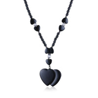 Thumbnail for Double Heart Natural Stone Necklace in Vintage Black Gold