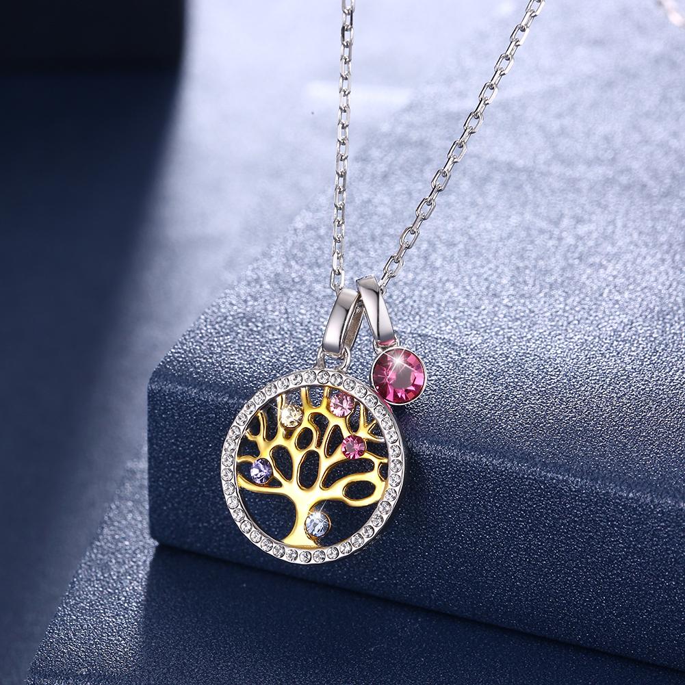 Tree of Life Sterling Silver Necklace with  Crystals