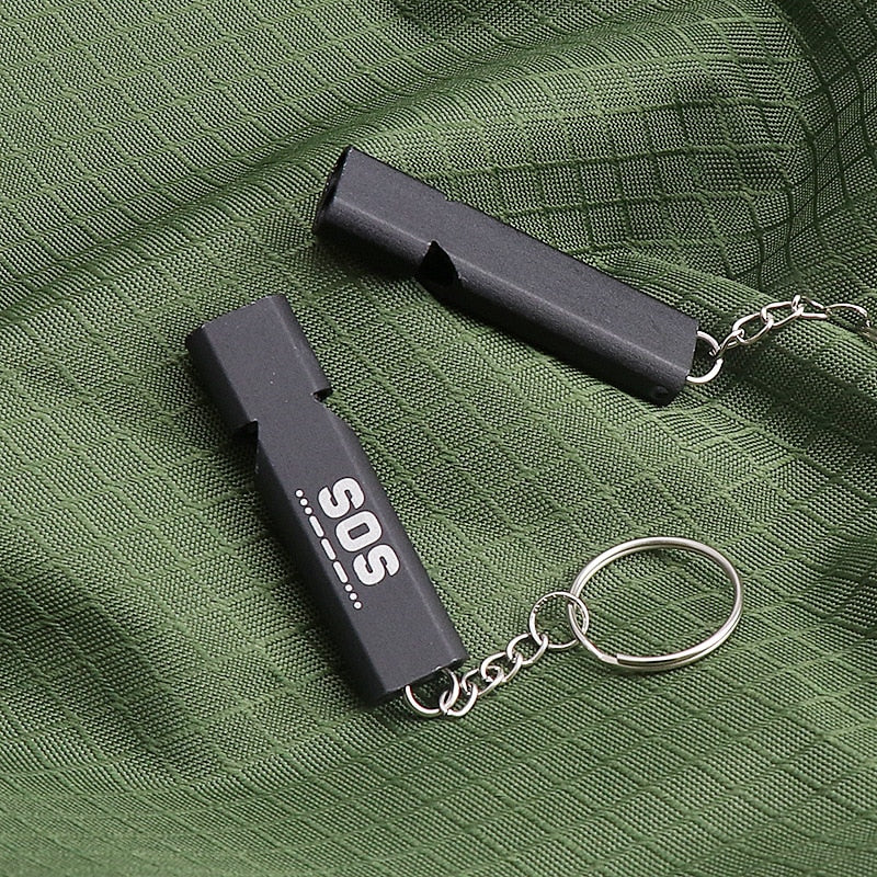 High Decibel Double Pipe Whistle Outdoor EDC Survival Whistle Stainless Steel Alloy Keychain Cheerleading Emergency Multi Tool