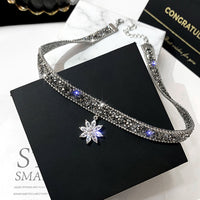 Thumbnail for Fashion Crystal Ice Flower Pendant Necklace Glitter Adjustable Metal Chain Women Chic Punk Choker Clavicle Chain Neck Jewelry