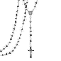 Thumbnail for 6mm hematite rosaries beads long chain necklaces men women Prayer rosary catholic  Jesus Christ cross pendant jewelry