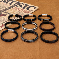 Thumbnail for Fashion Simple Natural Stones Beads Handmade Woven Leather Wrap Bracelet Men Metal Leaf Cross Skull Bracelets Bangles Jewelry