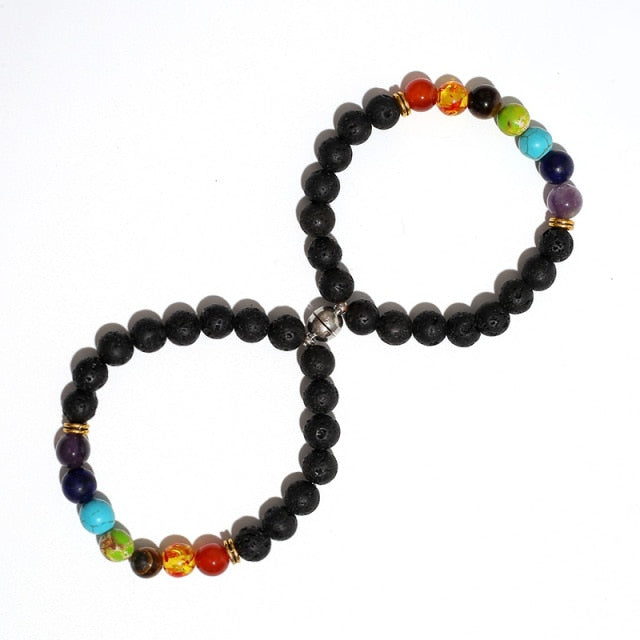 Couple Magnetite 8mm Lava Rock 7 Chakra Aromatherapy Essential Oil Diffuser Bracelet Elastic Natural Stone Beads Bangle