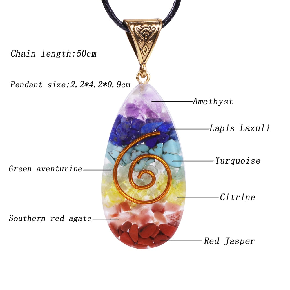 7 Chakra Crystal Stone Necklace Reiki Healing Orgonite Pendant Rainbow Healing Jewelry Resin Pendant Jewelry