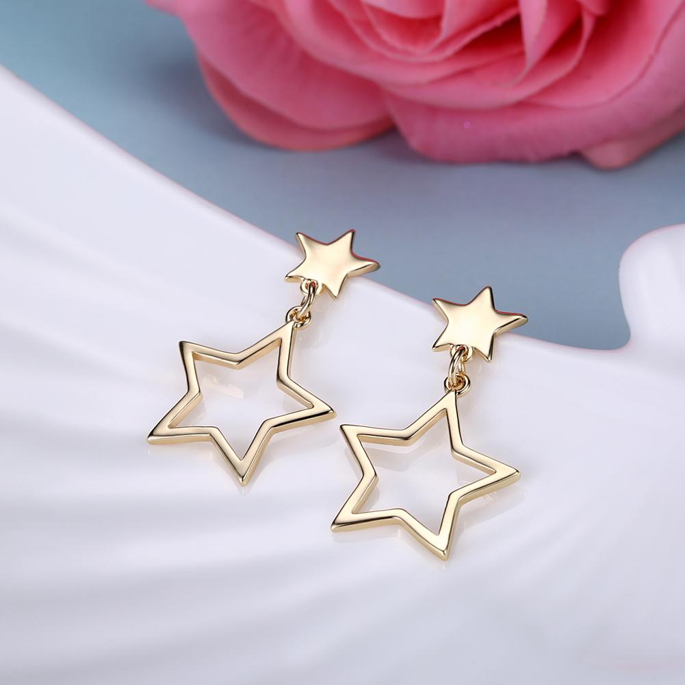 Double Star Drop Earrings 18K Gold Plated