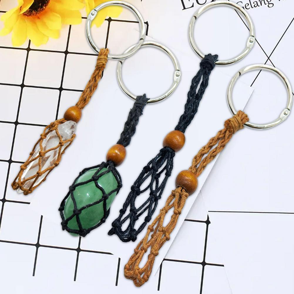 Crystal or Stone Netted Rope Keychain