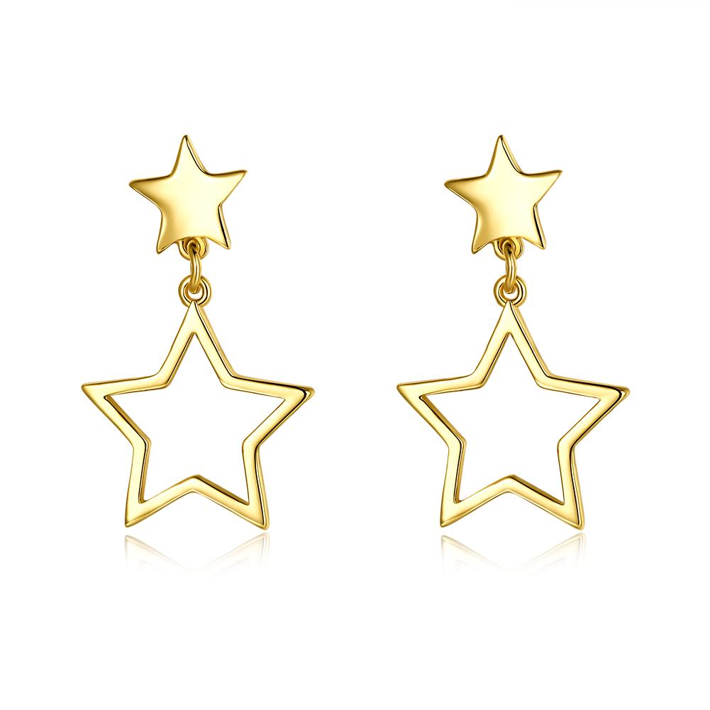 Double Star Drop Earrings 18K Gold Plated