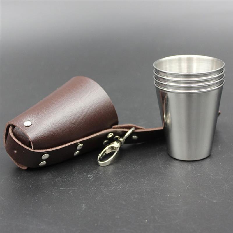 4 Pcs/Set 70ml with Key Chain Wine Cup Set/Stainless Steel Shot Glasses