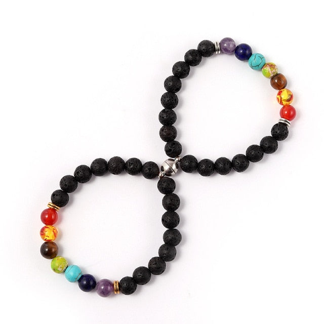 Couple Magnetite 8mm Lava Rock 7 Chakra Aromatherapy Essential Oil Diffuser Bracelet Elastic Natural Stone Beads Bangle