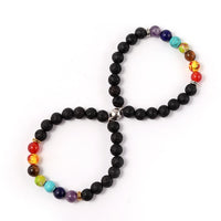 Thumbnail for Couple Magnetite 8mm Lava Rock 7 Chakra Aromatherapy Essential Oil Diffuser Bracelet Elastic Natural Stone Beads Bangle