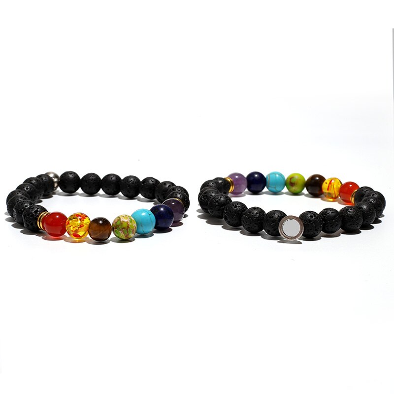 Couple Magnetite 8mm Lava Rock 7 Chakra Aromatherapy Essential Oil Diffuser Bracelet Elastic Natural Stone Beads Bangle