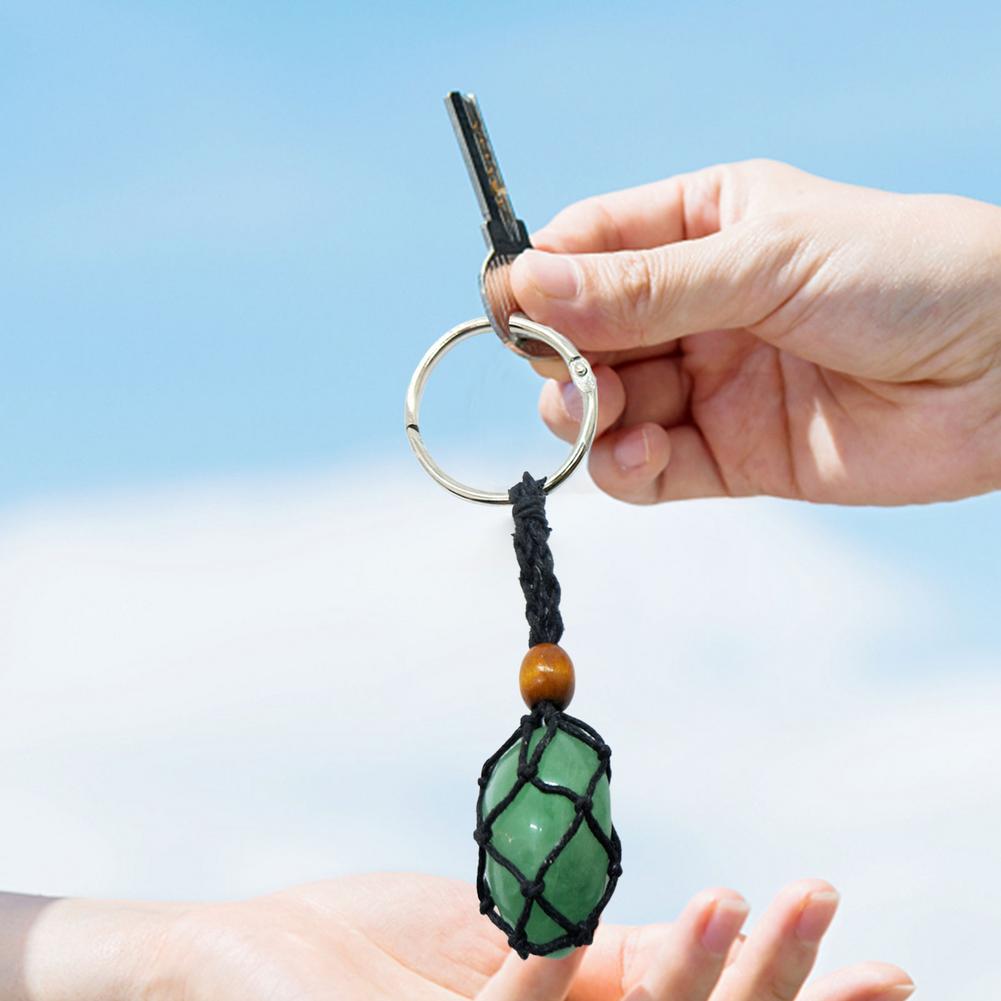 Crystal or Stone Netted Rope Keychain