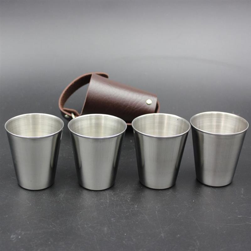 4 Pcs/Set 70ml with Key Chain Wine Cup Set/Stainless Steel Shot Glasses