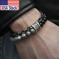 Thumbnail for Trendsmax Natural Map Stone Mens/Womens Beaded Bracelet Stainless Steel Bracelets