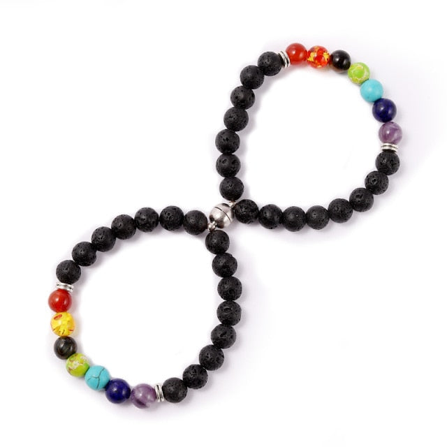 Couple Magnetite 8mm Lava Rock 7 Chakra Aromatherapy Essential Oil Diffuser Bracelet Elastic Natural Stone Beads Bangle