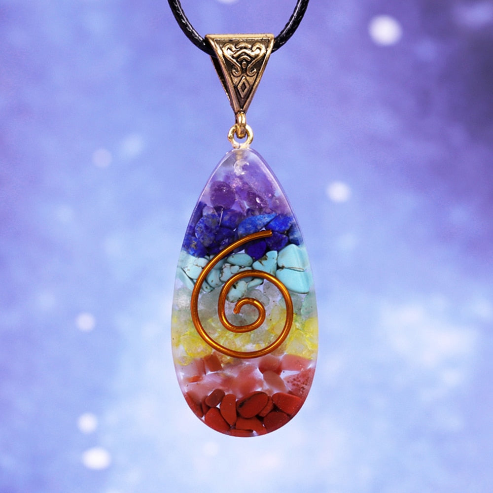 7 Chakra Crystal Stone Necklace Reiki Healing Orgonite Pendant Rainbow Healing Jewelry Resin Pendant Jewelry