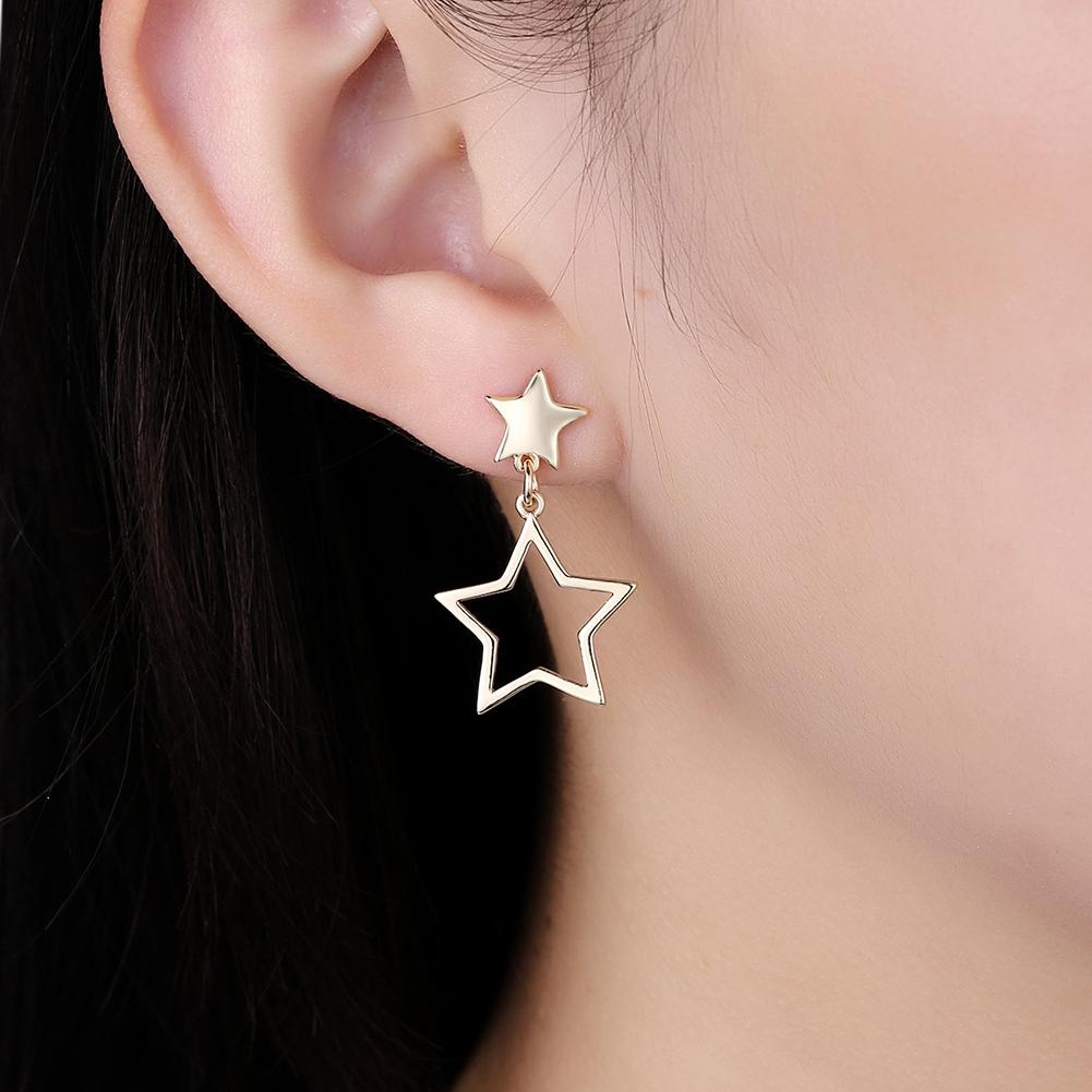 Double Star Drop Earrings 18K Gold Plated