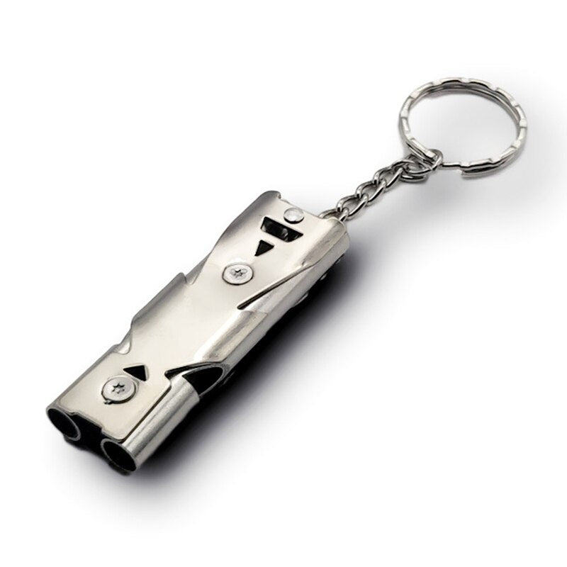 Stainless Steel Whistles Double Pipe High Decibel Emergency Survival Whistle Keychain Cheerleading Whistle for Camping