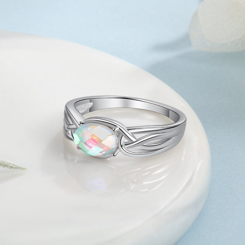 JewelOra 925 Sterling Silver Oval Rainbow Moonstone Rings for Women Silver 925 Braided Wide Ring Jewelry GIfts for Girlfriend