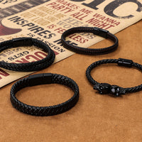 Thumbnail for Fashion Simple Natural Stones Beads Handmade Woven Leather Wrap Bracelet Men Metal Leaf Cross Skull Bracelets Bangles Jewelry