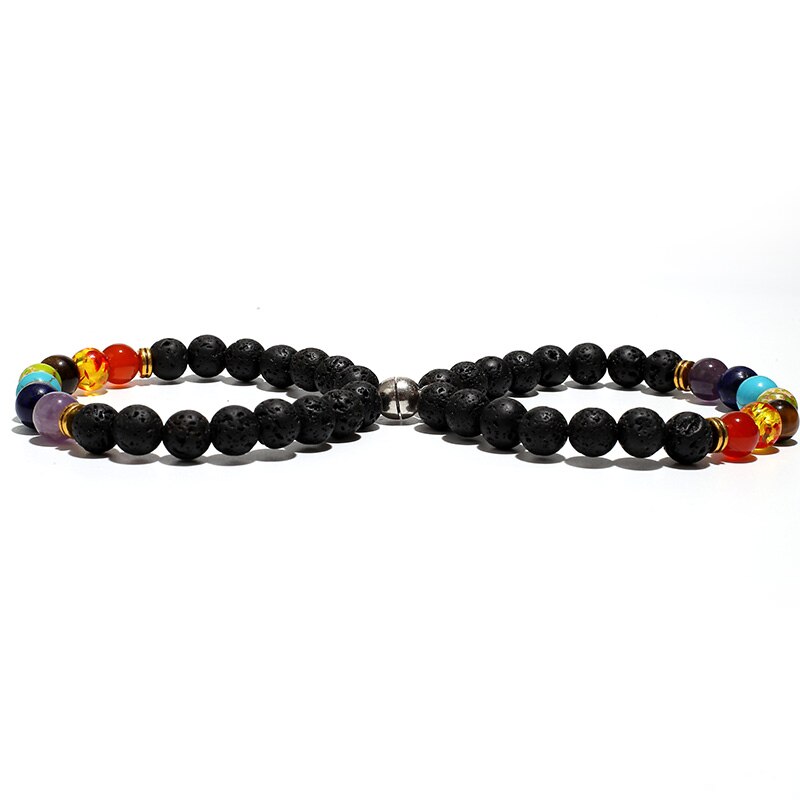 Couple Magnetite 8mm Lava Rock 7 Chakra Aromatherapy Essential Oil Diffuser Bracelet Elastic Natural Stone Beads Bangle